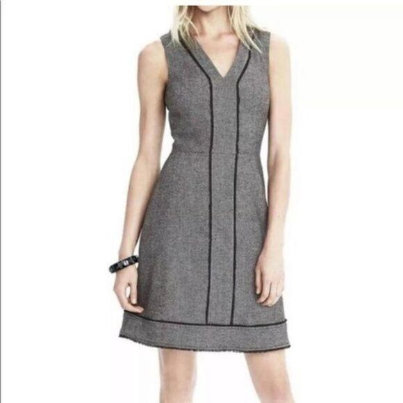 Banana Republic Wool-Blend Herringbone Fringe Trim Dress 2